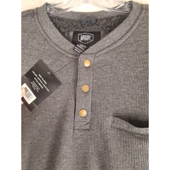 Berkley Jensen Sweatshirt Mens XL Blue Sherpa Lined Thermal Henley Pullover NWT - Picture 2 of 10